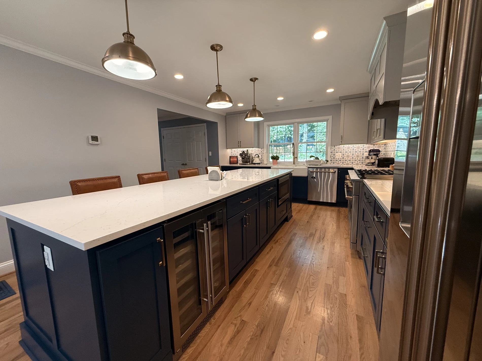 The Connected Kitchen kitchen island and work aisle