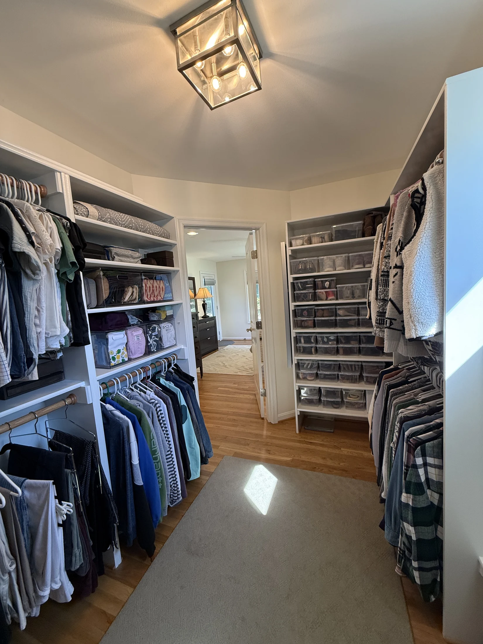 Walk-in closet storage viewed from the doorway